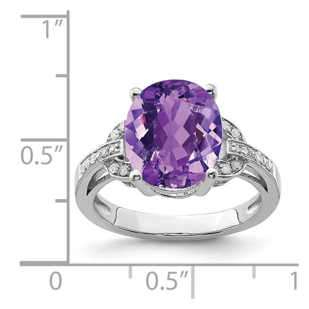 Sterling Silver Rhodium-plated Amethyst & Diamond Ring