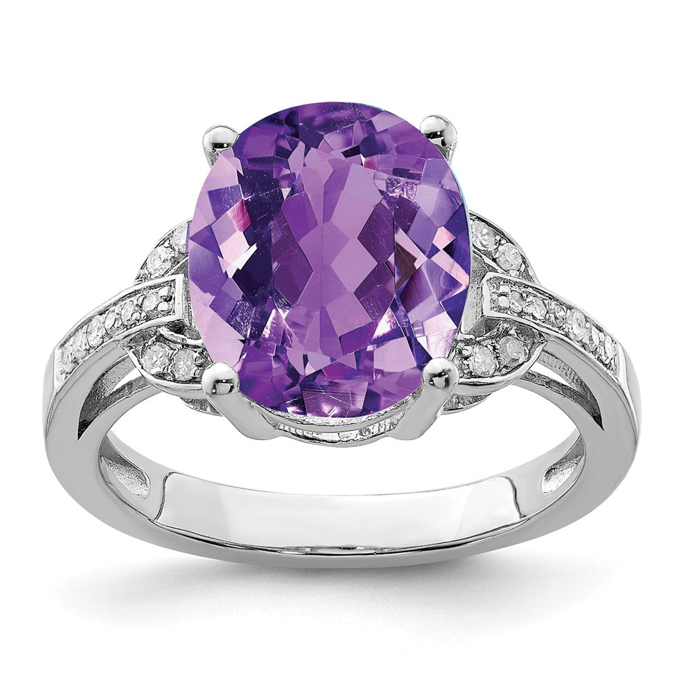 Sterling Silver Rhodium-plated Amethyst & Diamond Ring