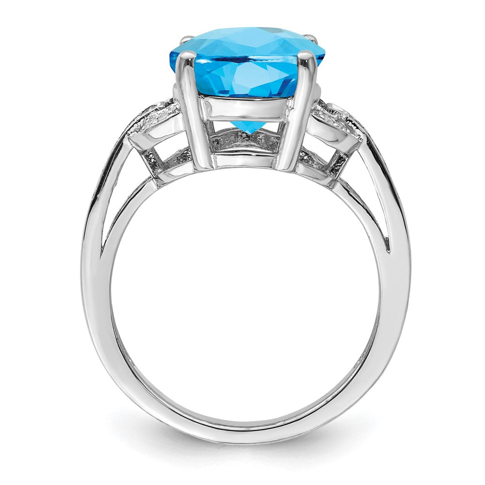 Sterling Silver Rhodium Swiss Blue Topaz & Diamond Ring