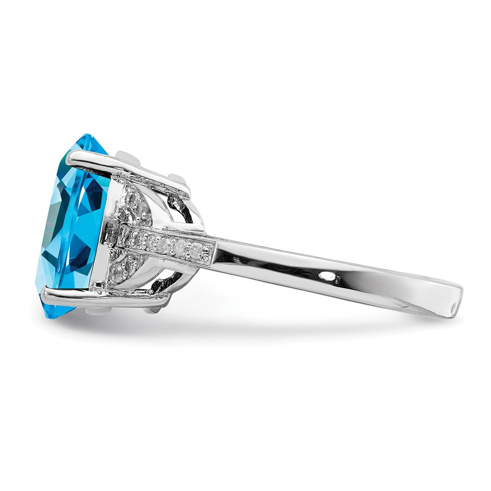 Sterling Silver Rhodium Swiss Blue Topaz & Diamond Ring