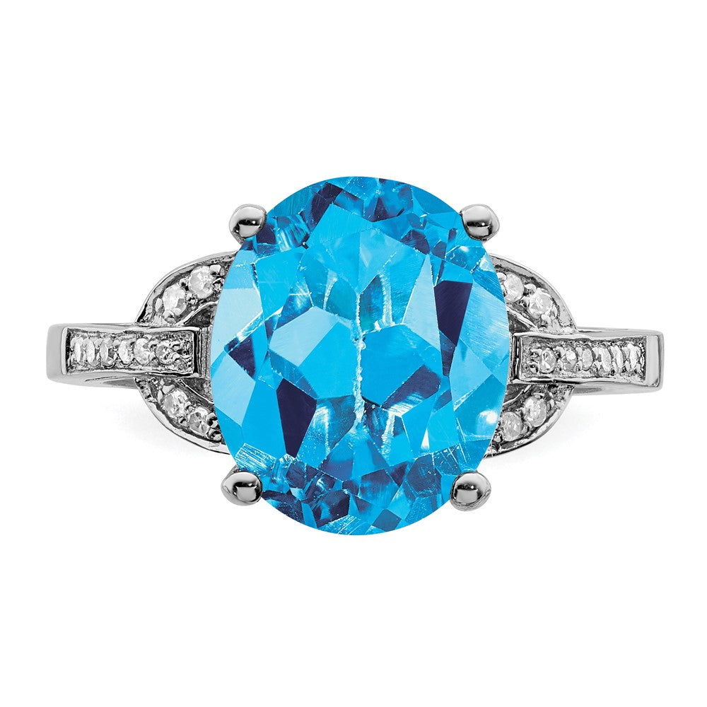 Sterling Silver Rhodium Swiss Blue Topaz & Diamond Ring