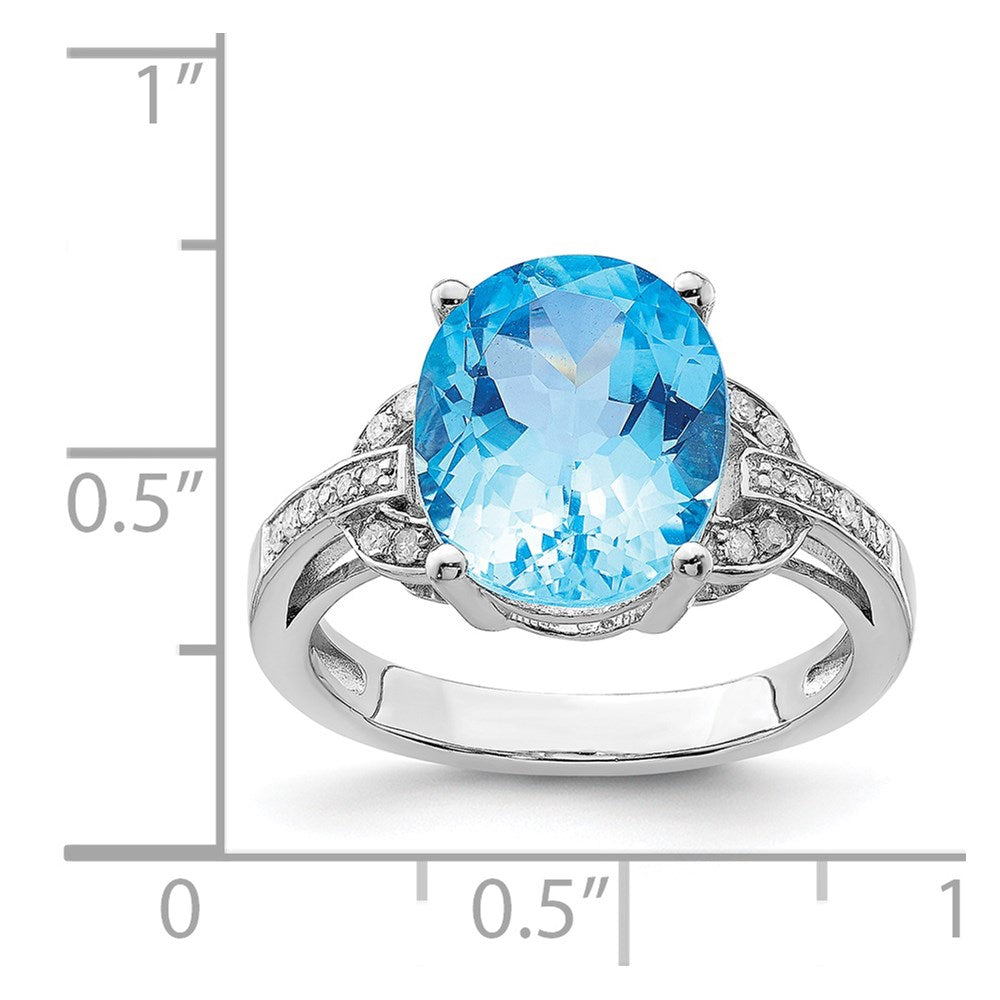 Sterling Silver Rhodium Swiss Blue Topaz & Diamond Ring