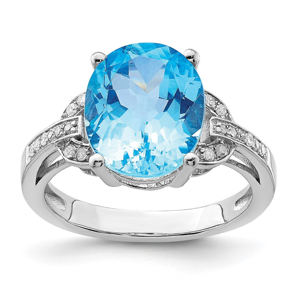 Sterling Silver Rhodium Swiss Blue Topaz & Diamond Ring