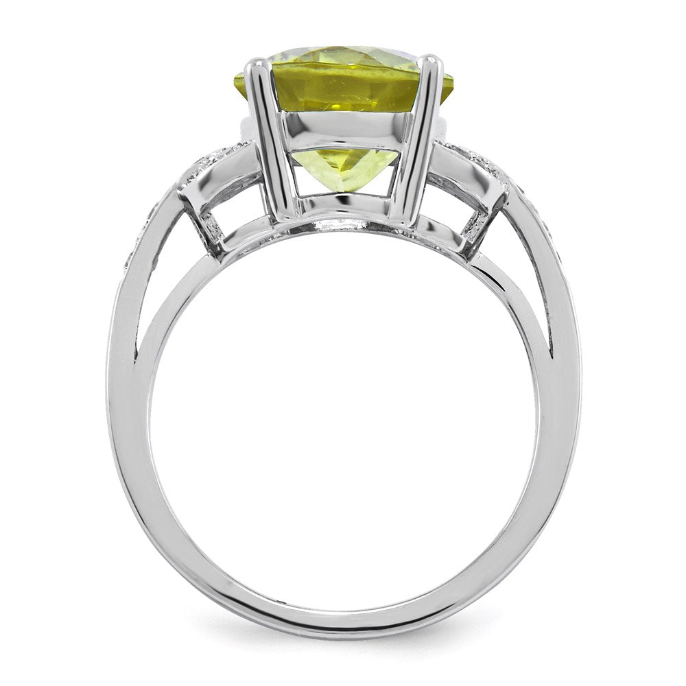 Sterling Silver Rhodium-plated Lemon Quartz & Diamond Ring