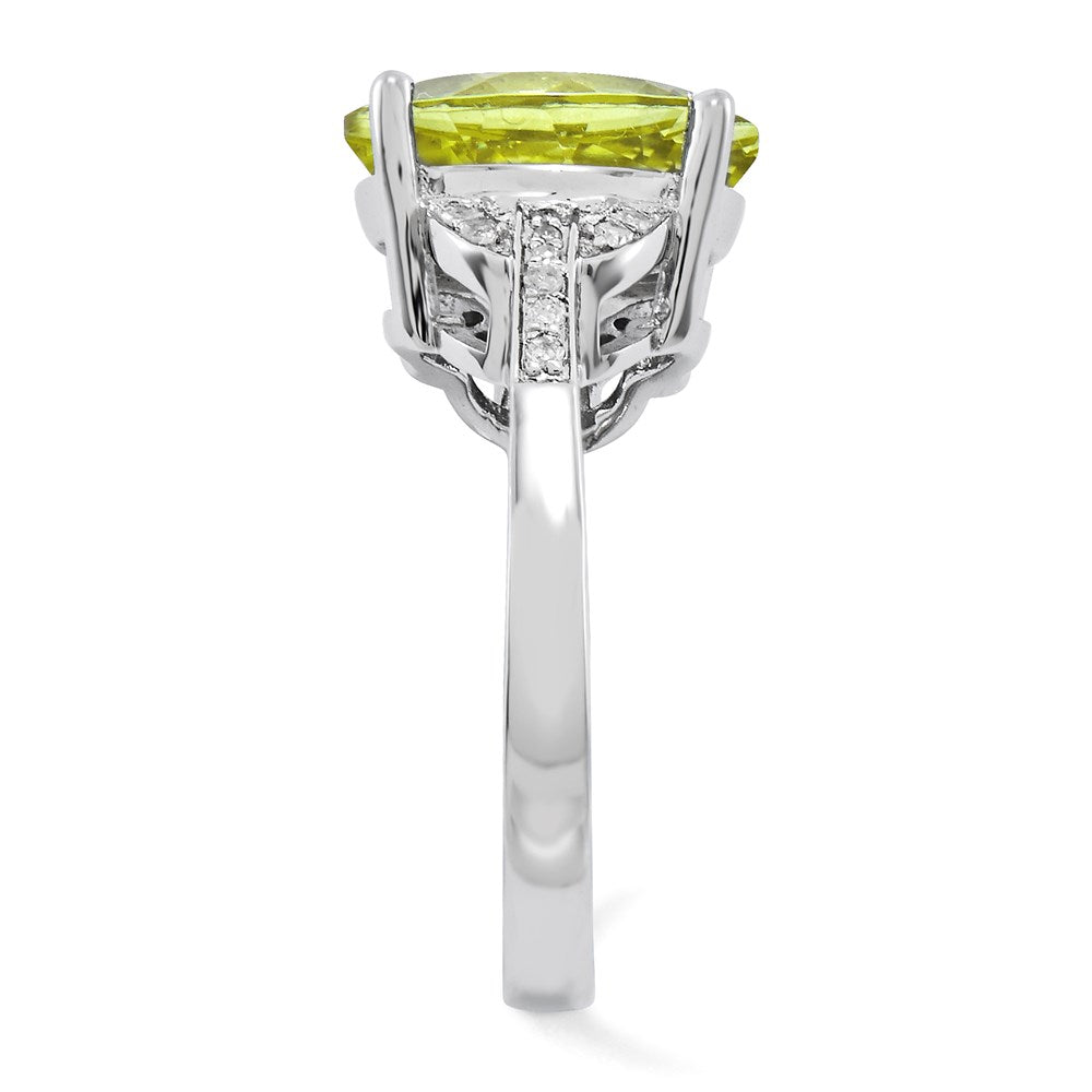 Sterling Silver Rhodium-plated Lemon Quartz & Diamond Ring