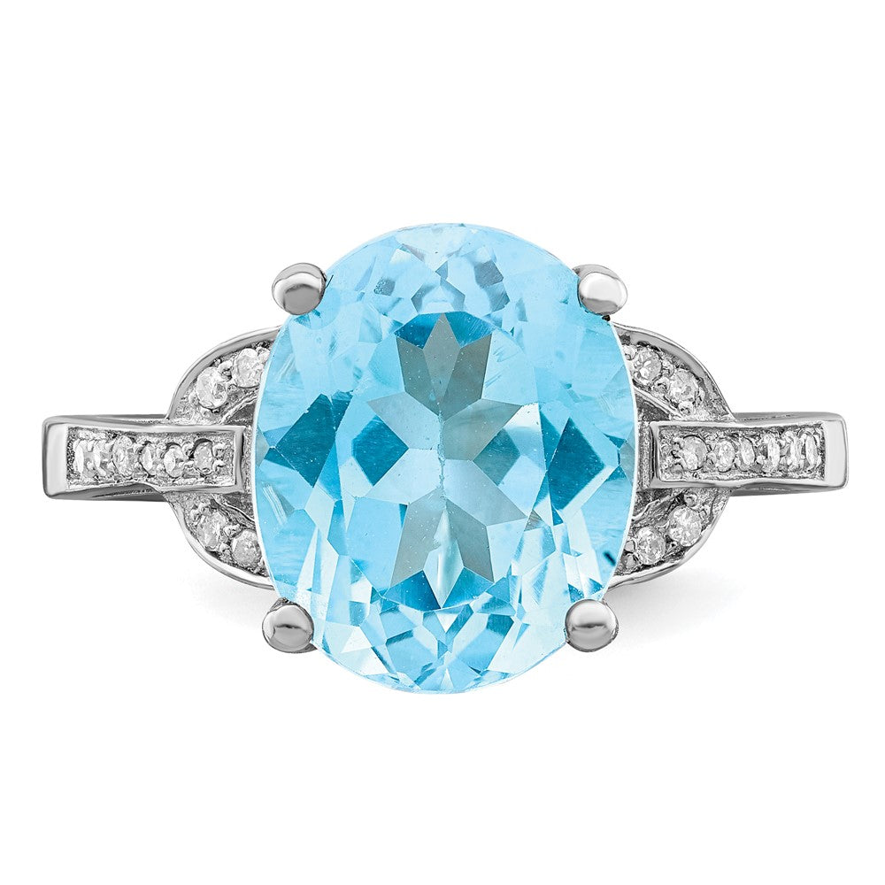 Sterling Silver Rhodium Sky Blue Topaz & Diamond Ring