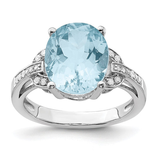 Sterling Silver Rhodium Sky Blue Topaz & Diamond Ring