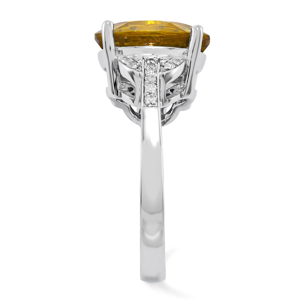 Sterling Silver Rhodium-plated Whiskey Quartz & Diamond Ring