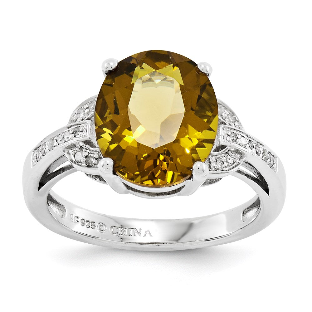 Sterling Silver Rhodium-plated Whiskey Quartz & Diamond Ring