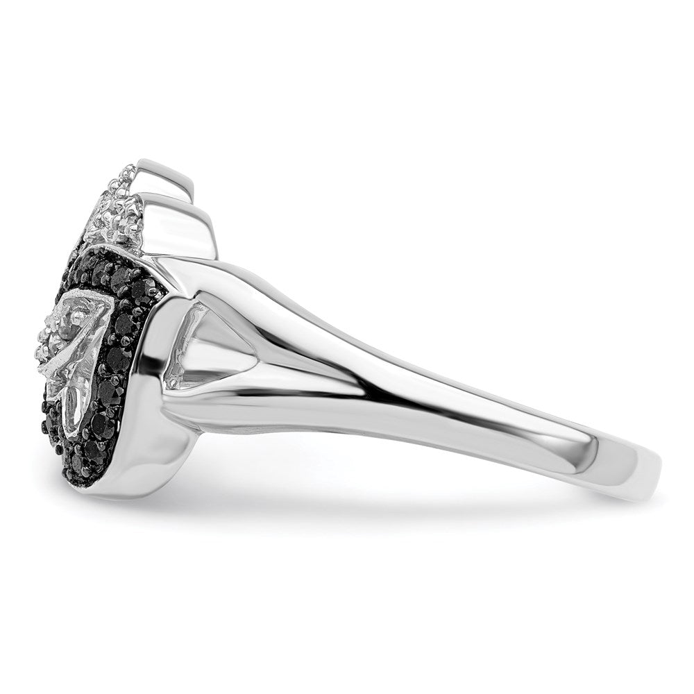 White Night Sterling Silver Rhodium-plated Black and White Diamond Hearts Ring