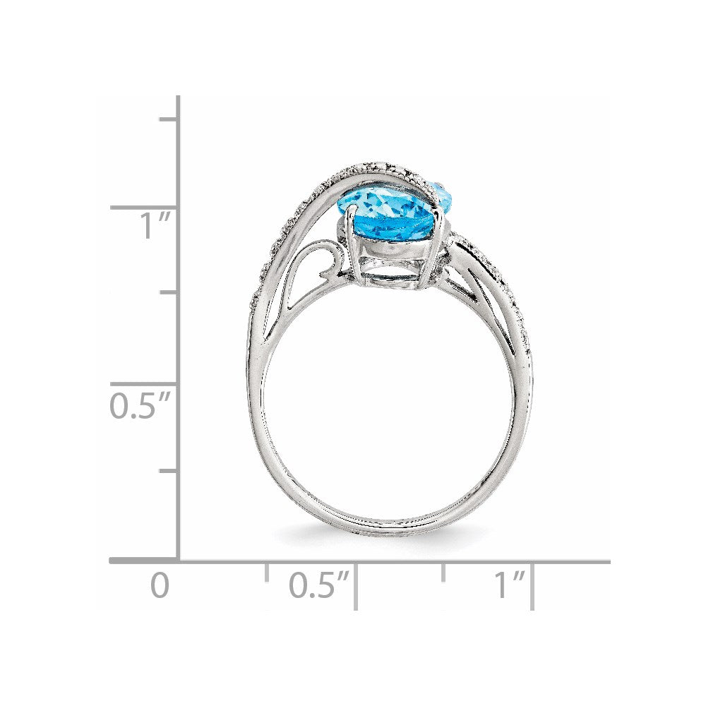 Sterling Silver Rhodium-plated Polished Swiss Blue Topaz Dia Accent Ring