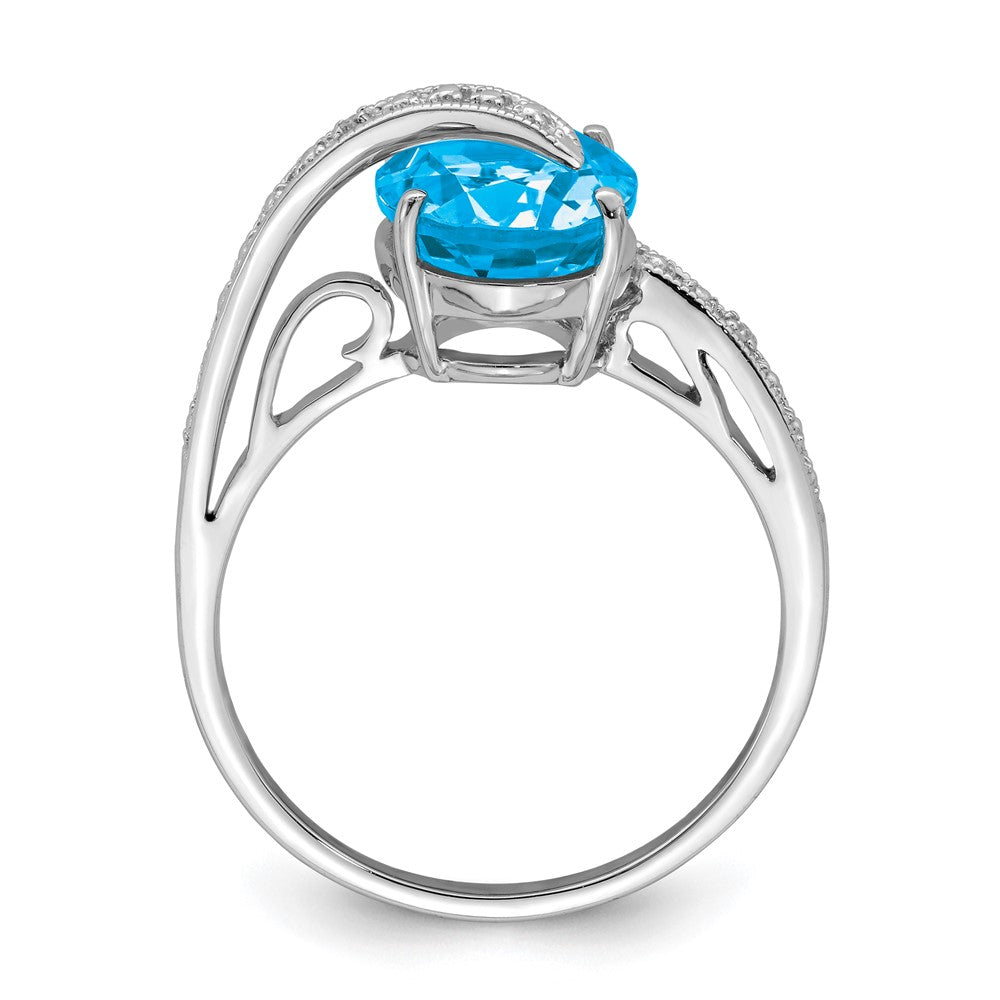 Sterling Silver Rhodium-plated Polished Swiss Blue Topaz Dia Accent Ring