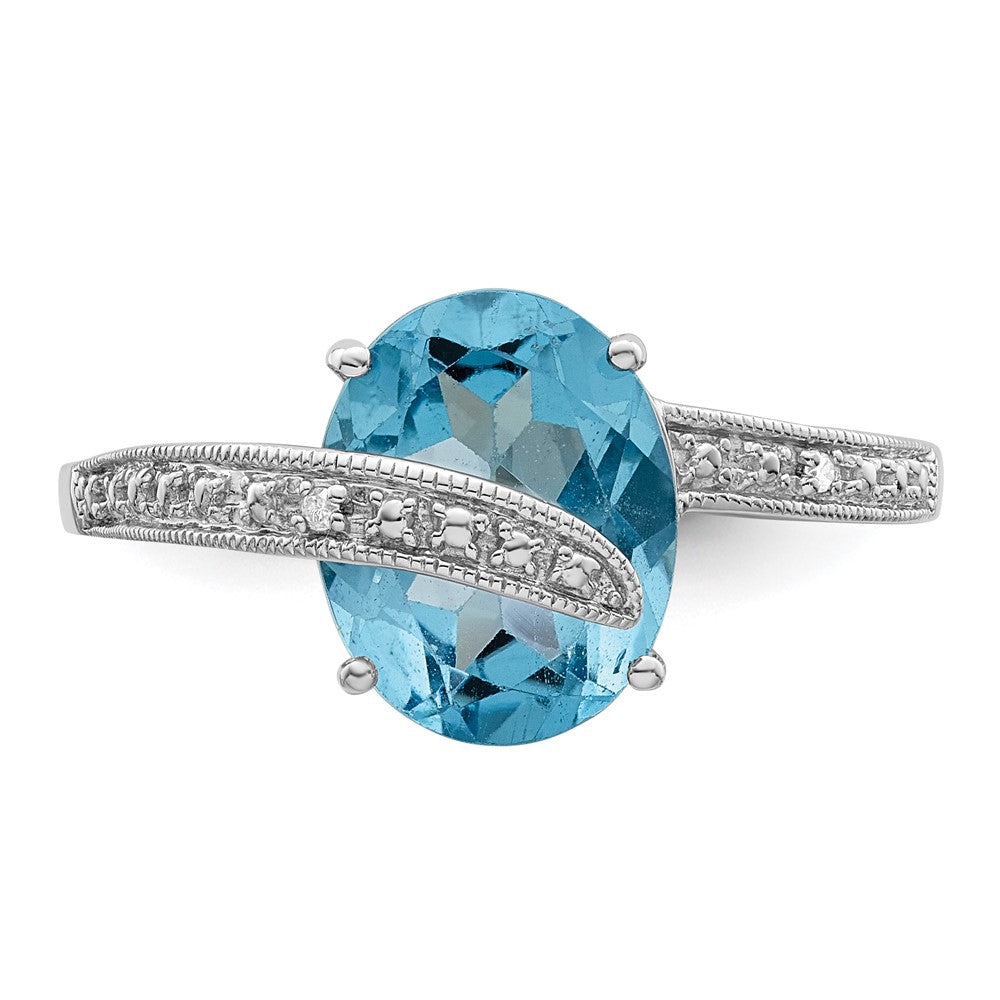 Sterling Silver Rhodium-plated Polished Swiss Blue Topaz Dia Accent Ring