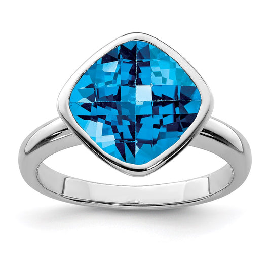 Sterling Silver Rhodium Blue Topaz Ring