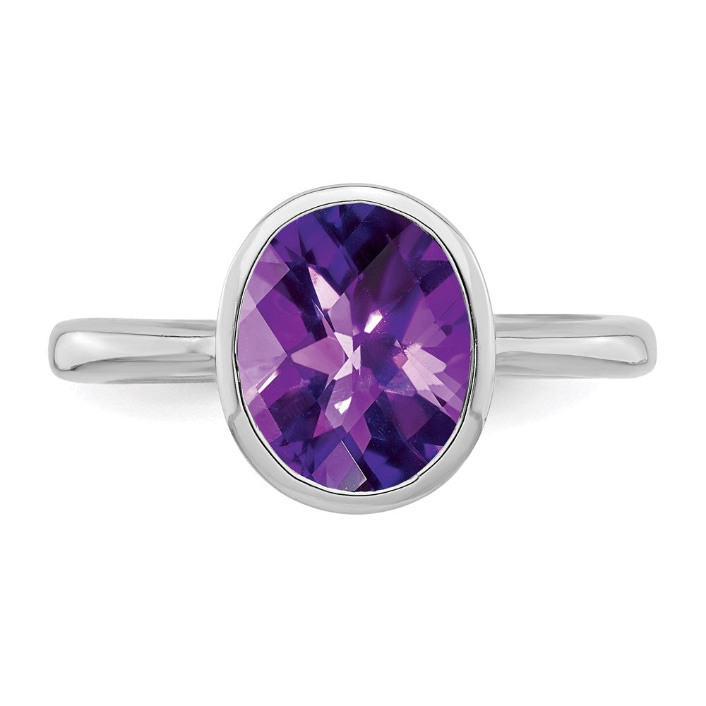 Sterling Silver Rhodium-plated Amethyst Ring