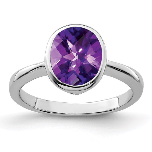 Sterling Silver Rhodium-plated Amethyst Ring