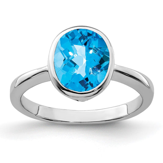 Sterling Silver Rhodium Blue Topaz Ring