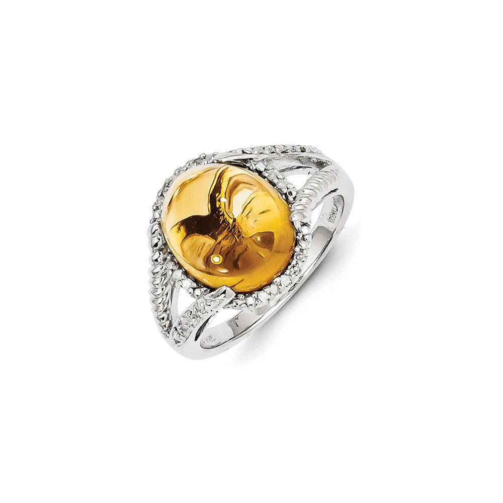 Sterling Silver Citrine and Diamond Ring