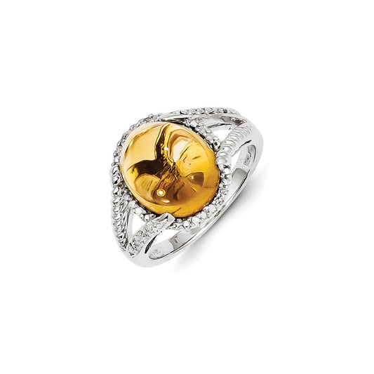 Sterling Silver Citrine and Diamond Ring