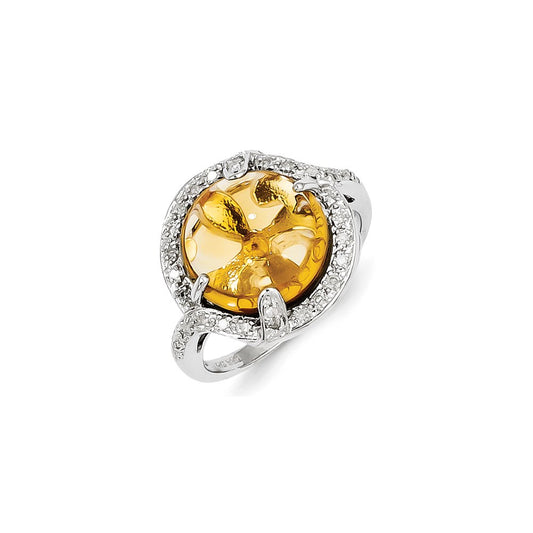 Sterling Silver Citrine and Diamond Ring