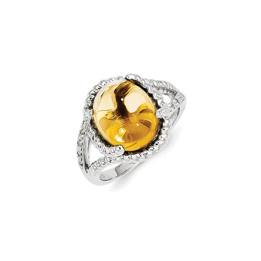 Sterling Silver Citrine and Diamond Ring