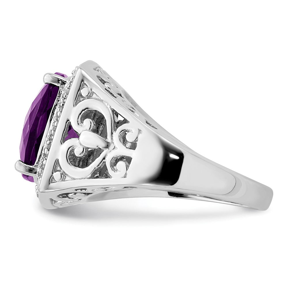 Sterling Silver Rhodium-plated Amethyst and Diamond Ring