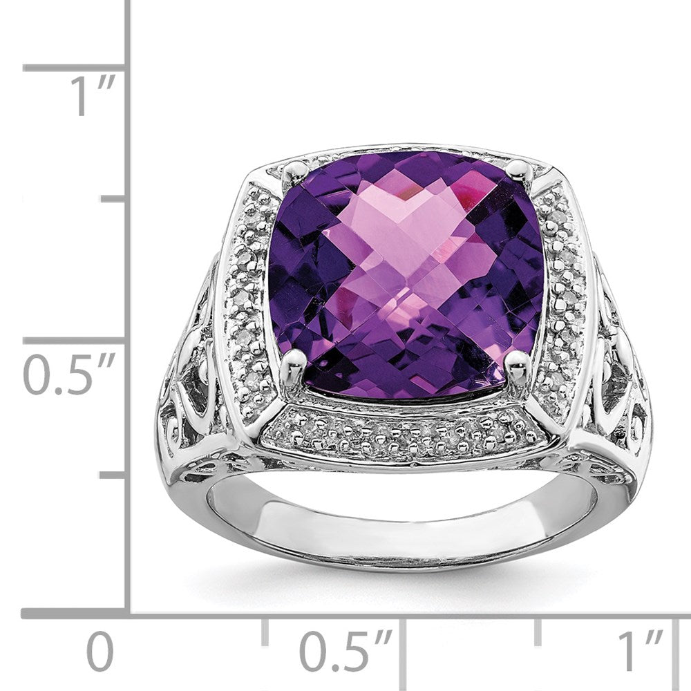 Sterling Silver Rhodium-plated Amethyst and Diamond Ring