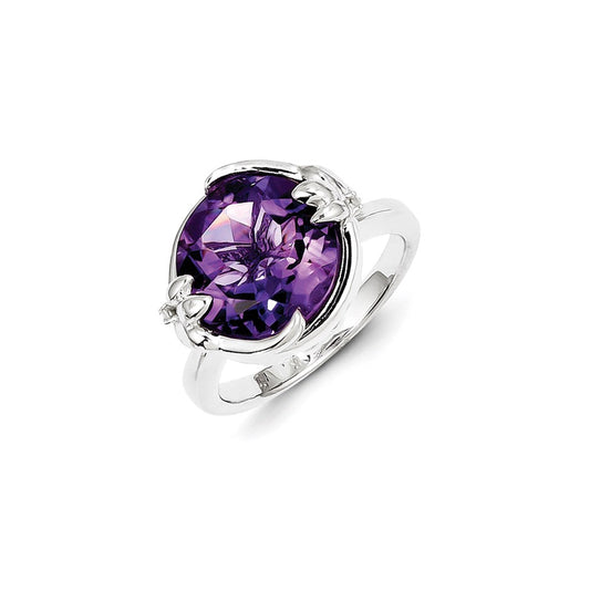 Sterling Silver Amethyst and Diamond Ring