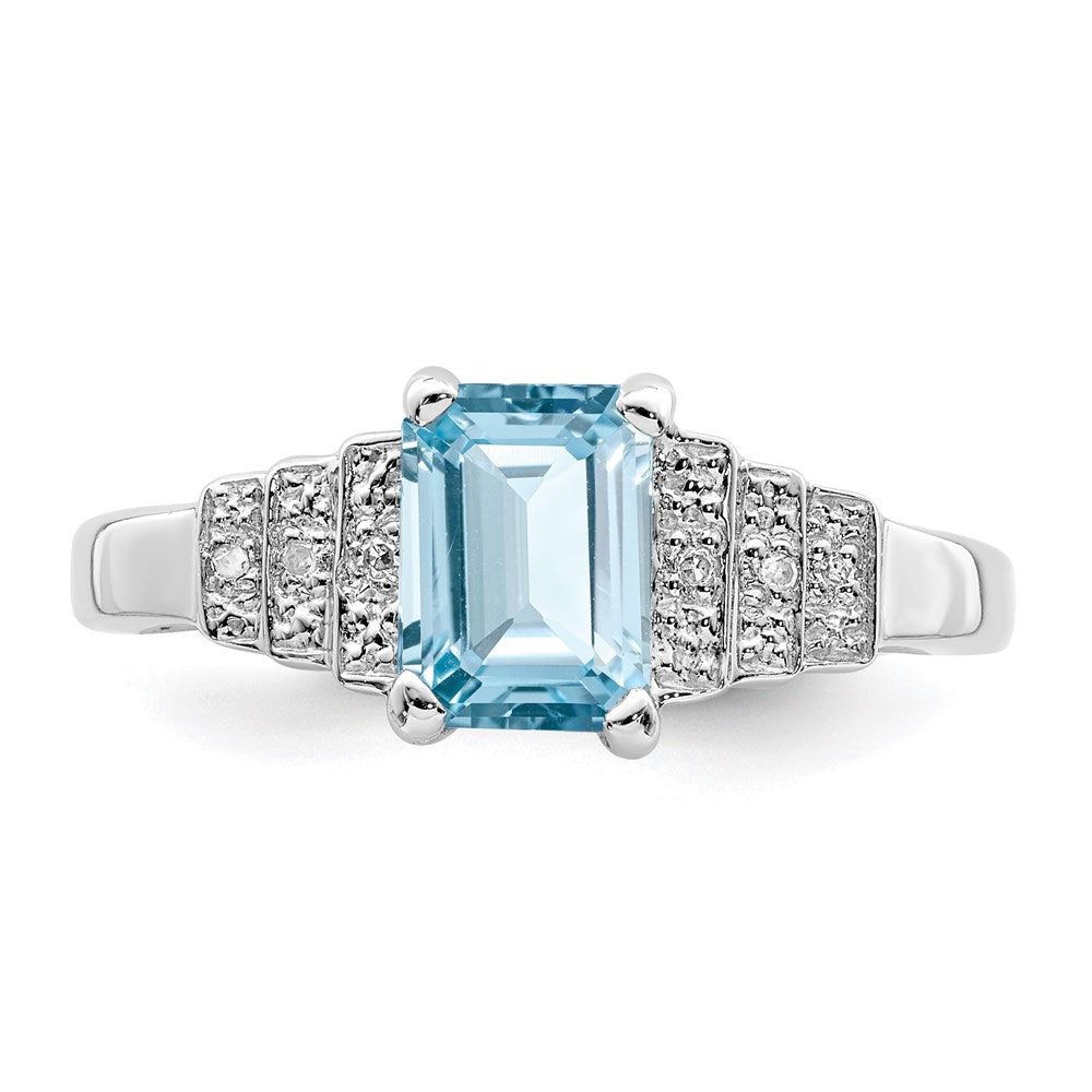 Sterling Silver Rhodium Plated Diamond & Light Swiss Blue Topaz Ring