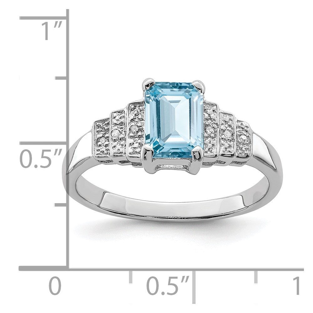 Sterling Silver Rhodium Plated Diamond & Light Swiss Blue Topaz Ring