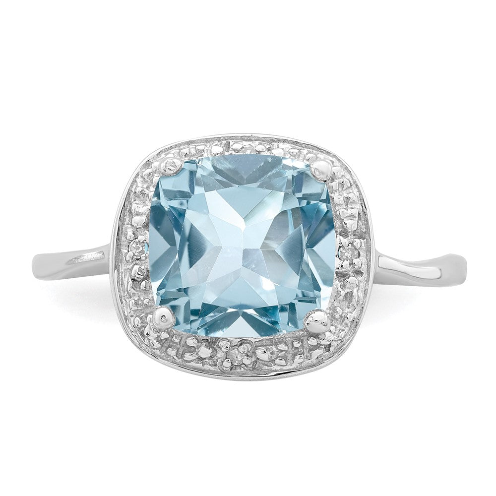 Sterling Silver Rhodium Plated Diamond & Light Swiss Blue Topaz Ring