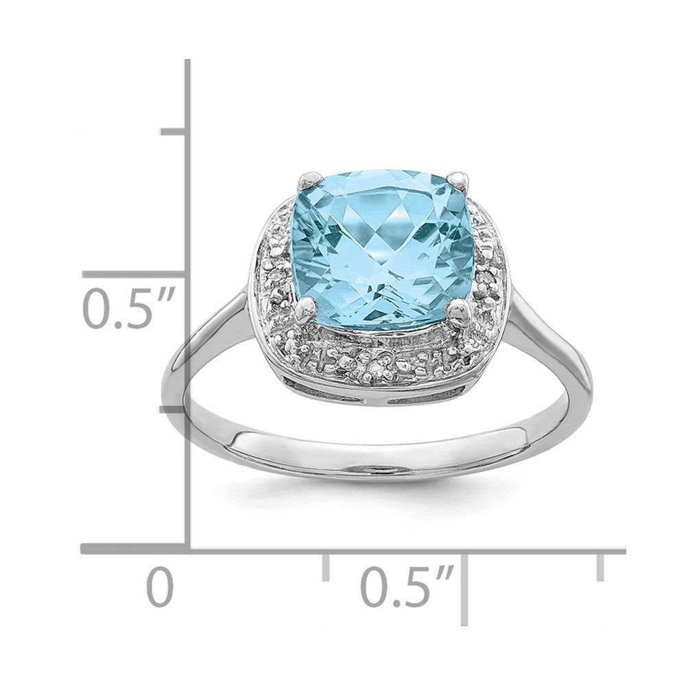 Sterling Silver Rhodium Plated Diamond & Light Swiss Blue Topaz Ring