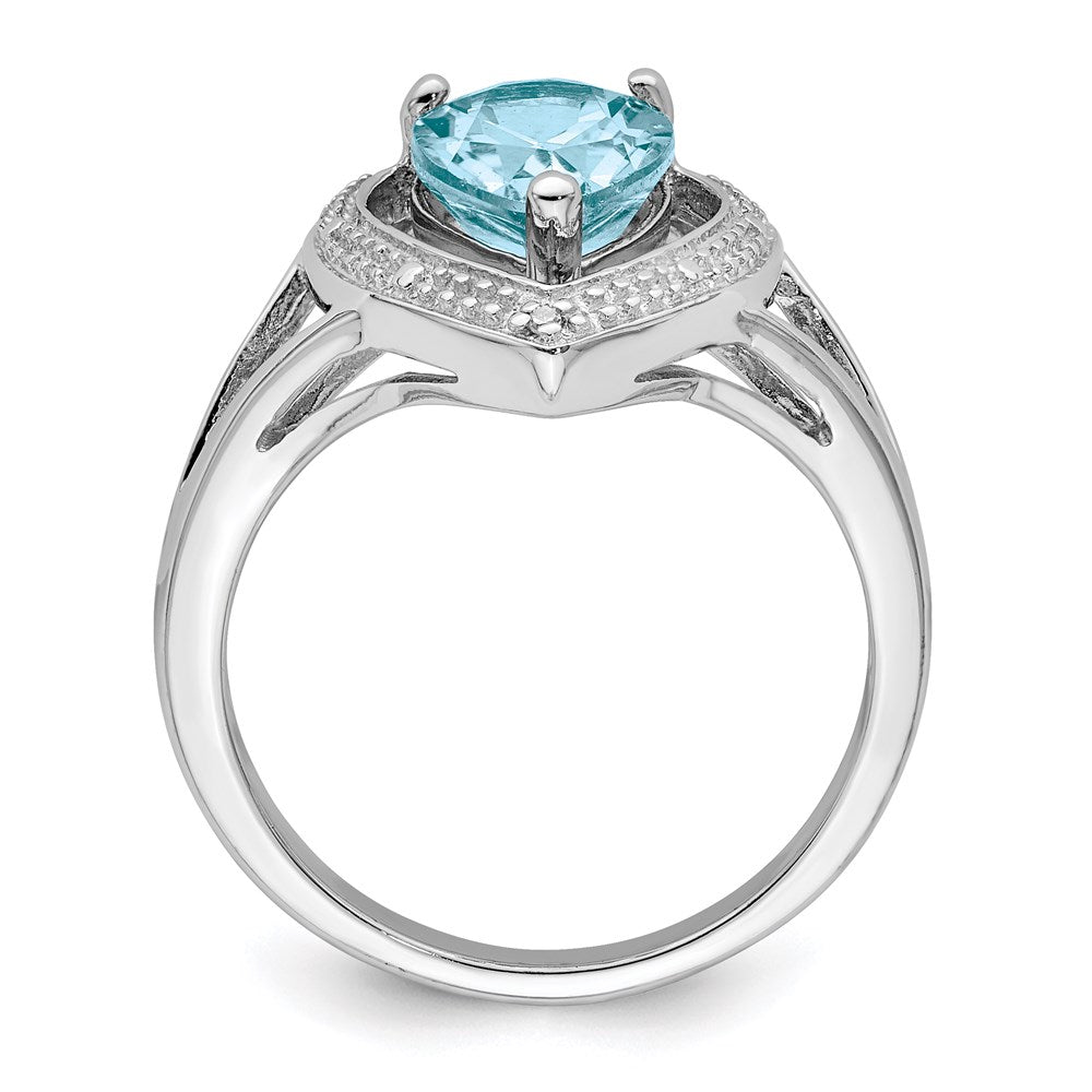 Sterling Silver Rhodium Plated Diamond & Light Swiss Blue Topaz Ring