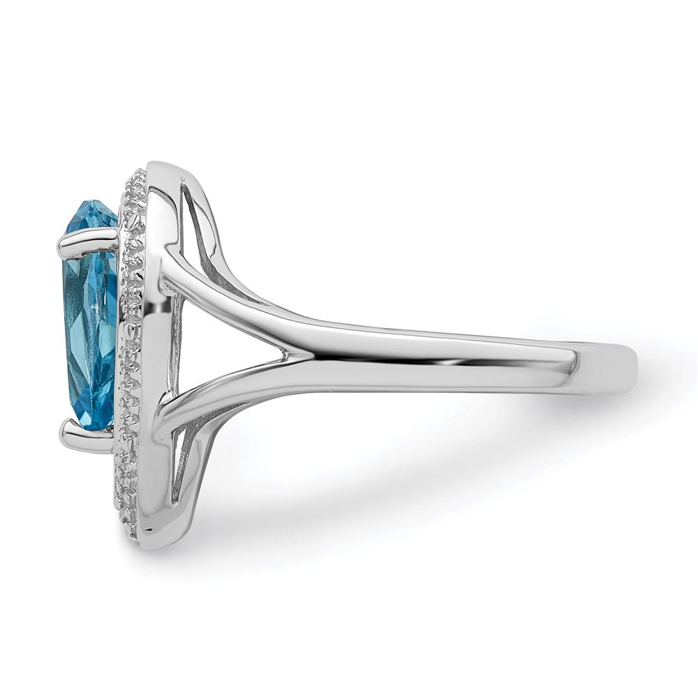 Sterling Silver Rhodium Plated Diamond & Light Swiss Blue Topaz Ring