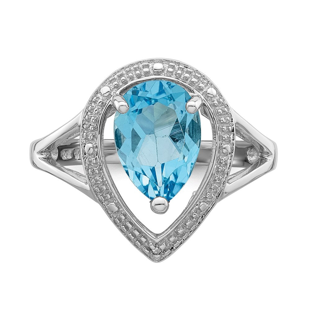 Sterling Silver Rhodium Plated Diamond & Light Swiss Blue Topaz Ring