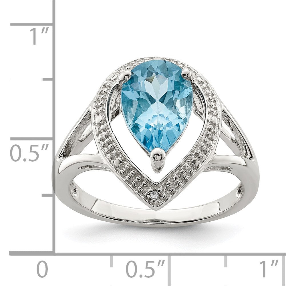 Sterling Silver Rhodium Plated Diamond & Light Swiss Blue Topaz Ring