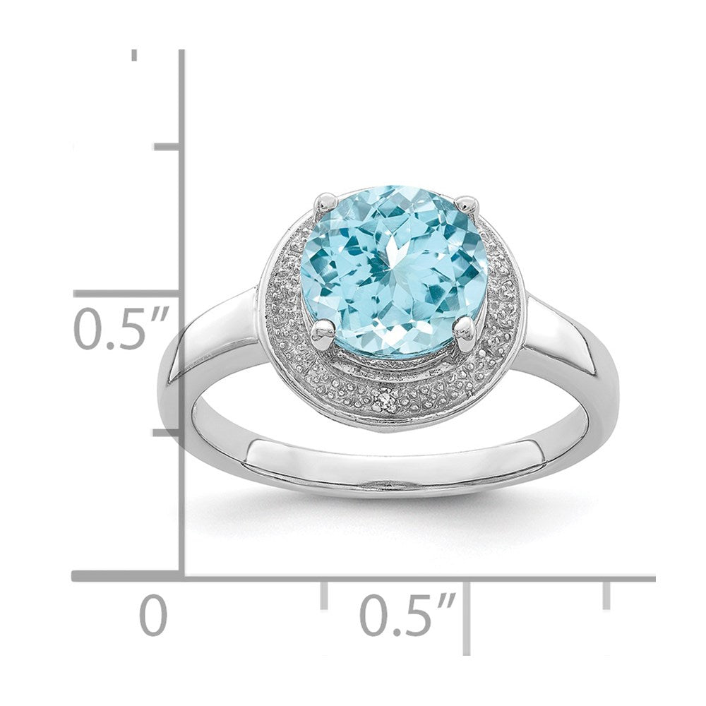 Sterling Silver Rhodium Plated Diamond & Light Swiss Blue Topaz Ring