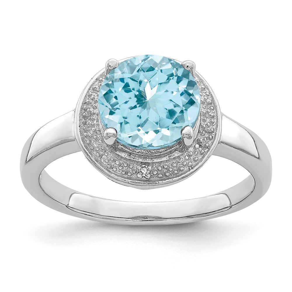 Sterling Silver Rhodium Plated Diamond & Light Swiss Blue Topaz Ring