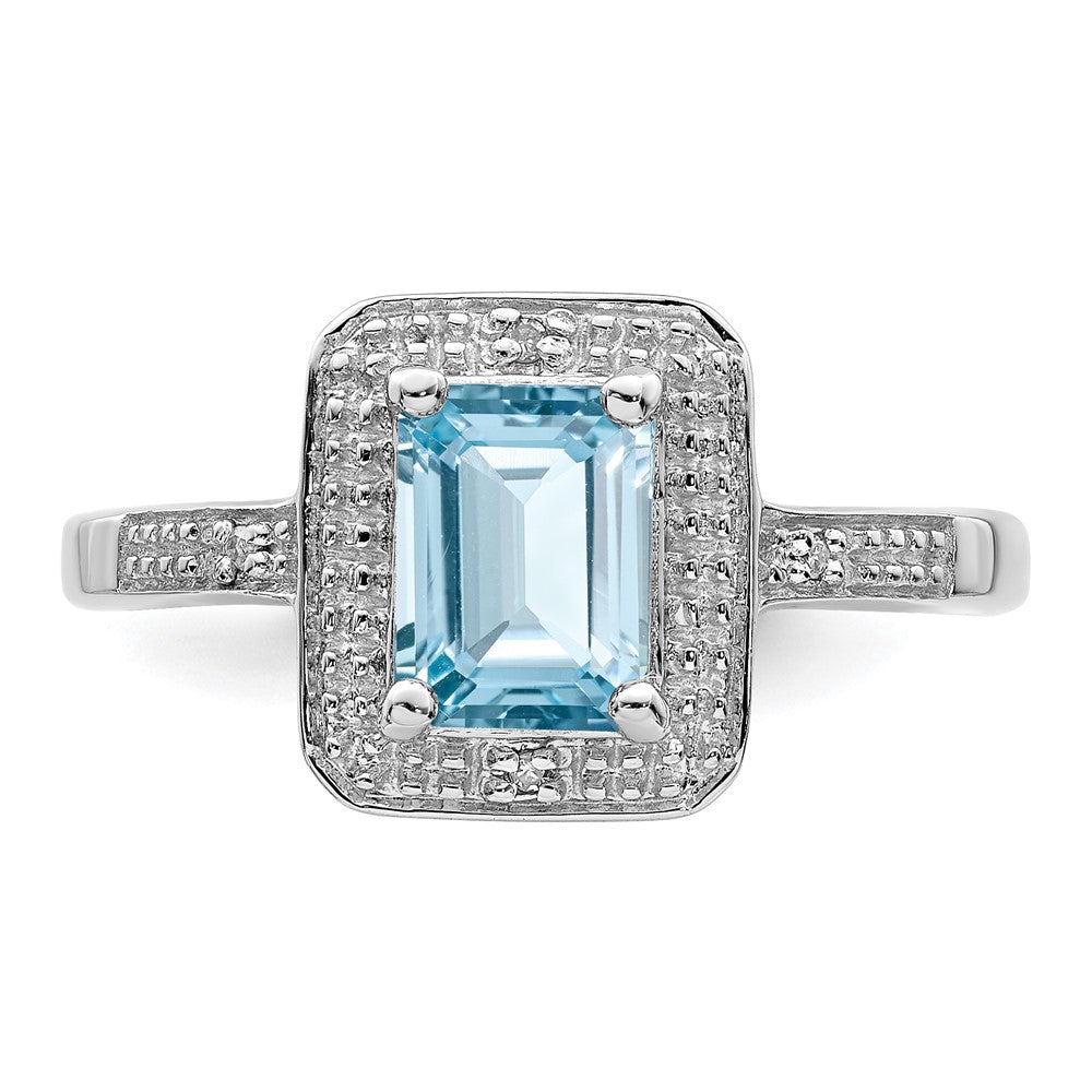 Sterling Silver Rhodium Plated Diamond & Light Swiss Blue Topaz Ring