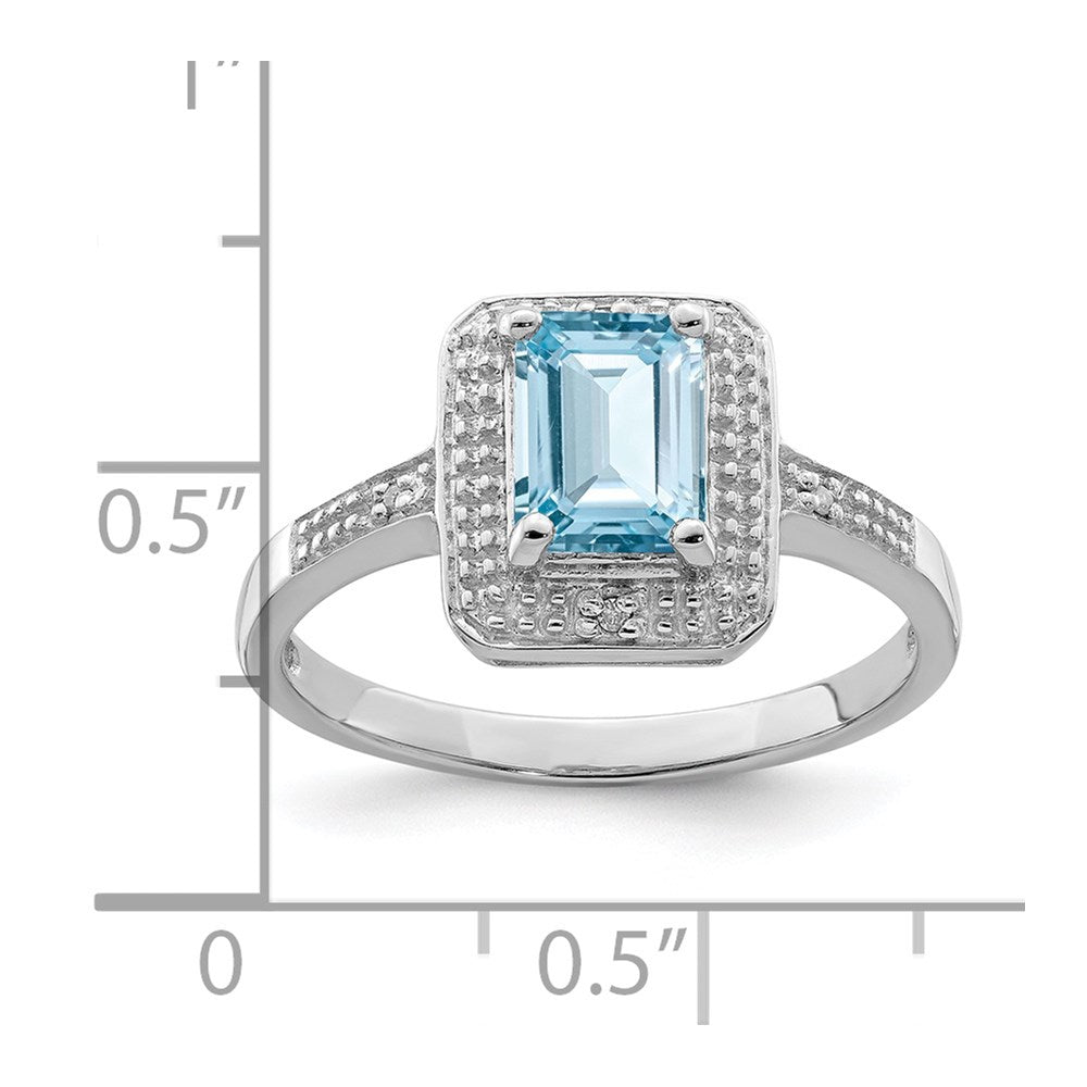 Sterling Silver Rhodium Plated Diamond & Light Swiss Blue Topaz Ring