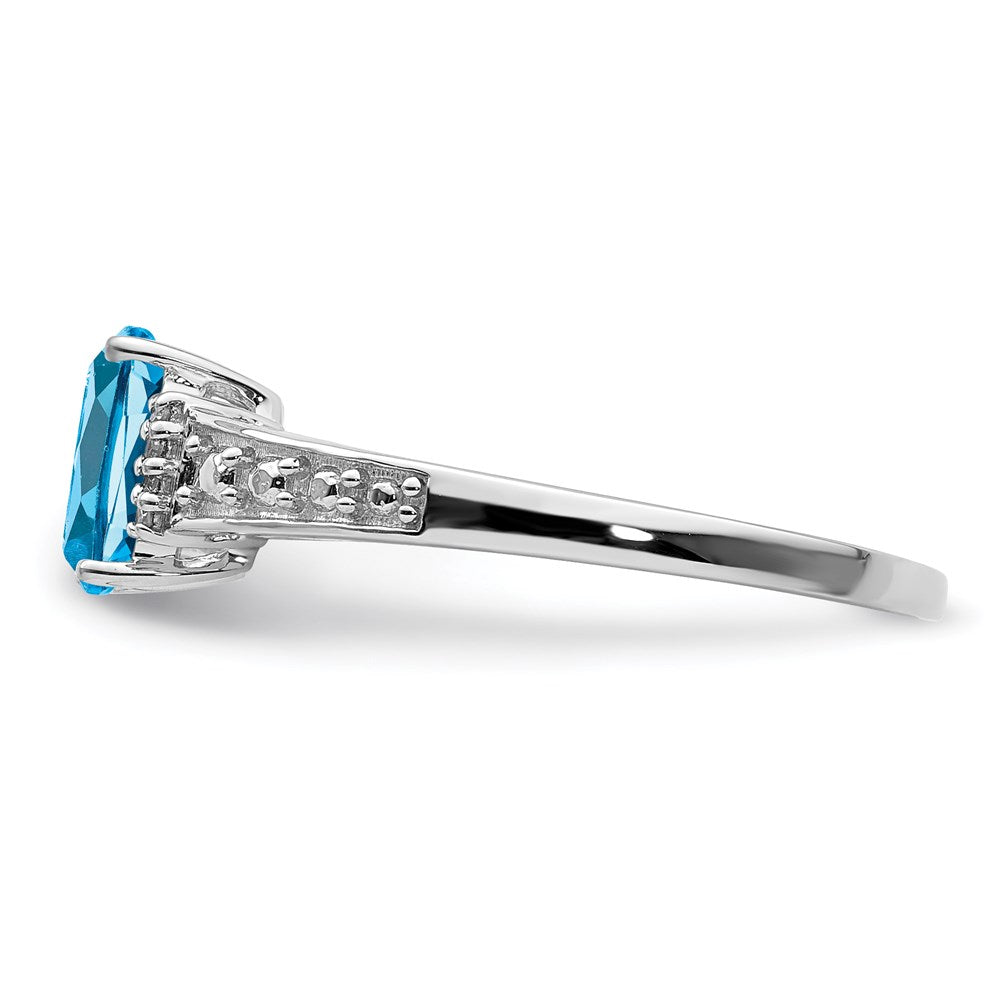 Sterling Silver Rhodium Plated Diamond and Sky Blue Topaz Cushion Ring