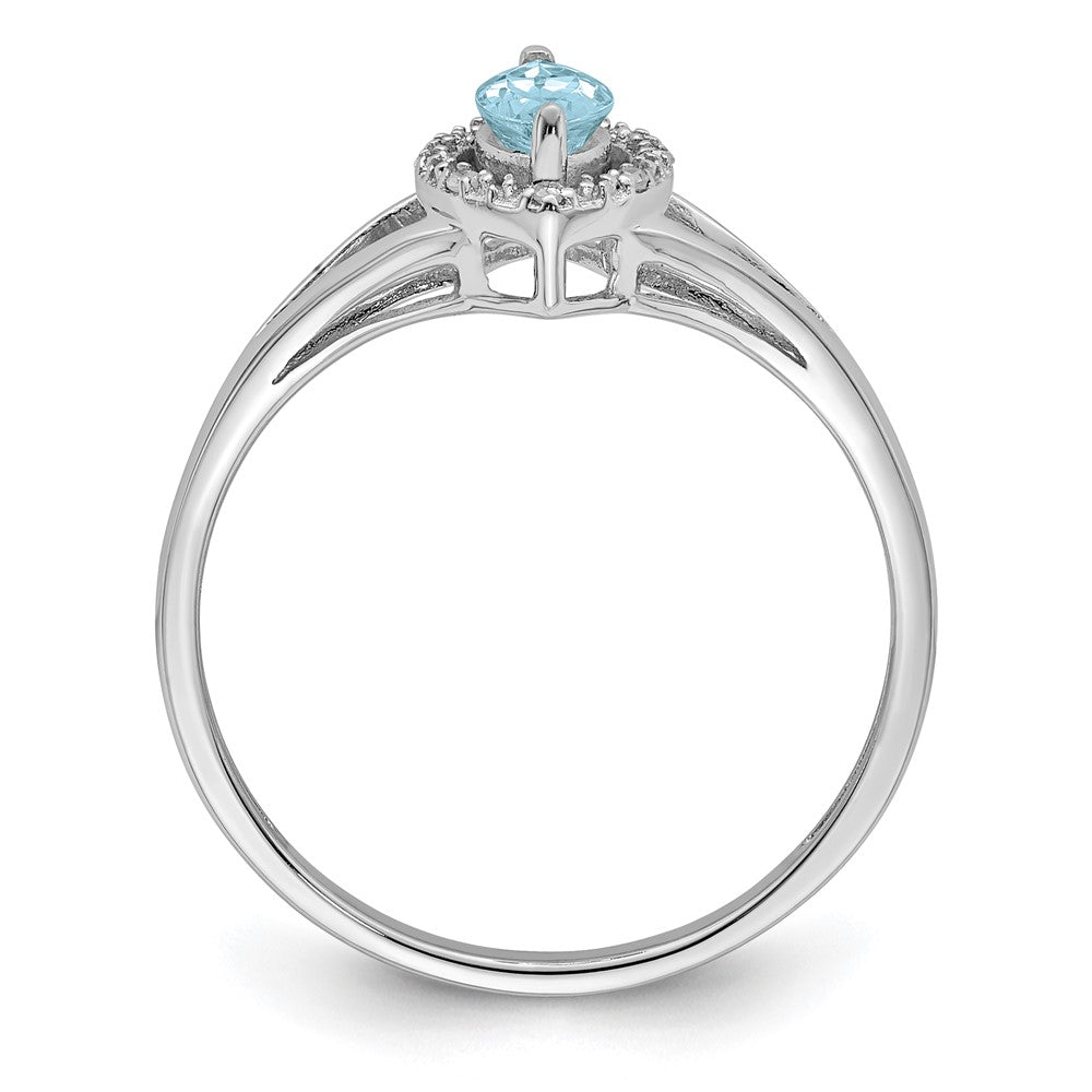 Sterling Silver Rhodium Plated Diamond & Aquamarine Marquise Ring