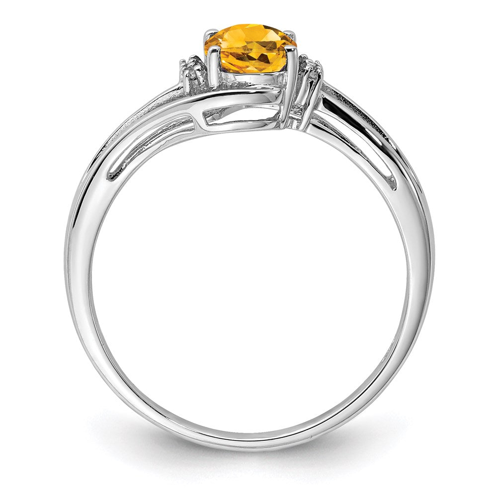 Sterling Silver Rhodium Plated Diamond and Citrine Oval Ring