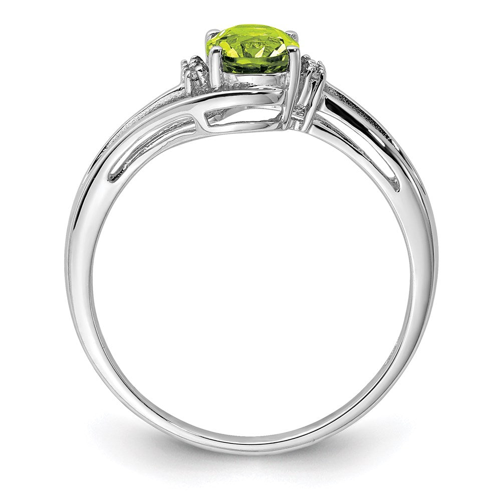 Sterling Silver Rhodium Plated Diamond and Peridot Oval Ring