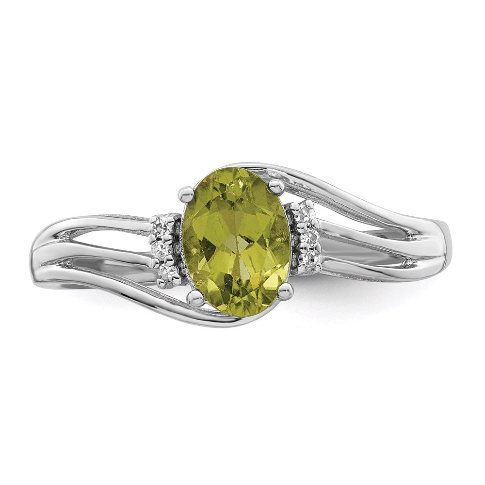 Sterling Silver Rhodium Plated Diamond and Peridot Oval Ring