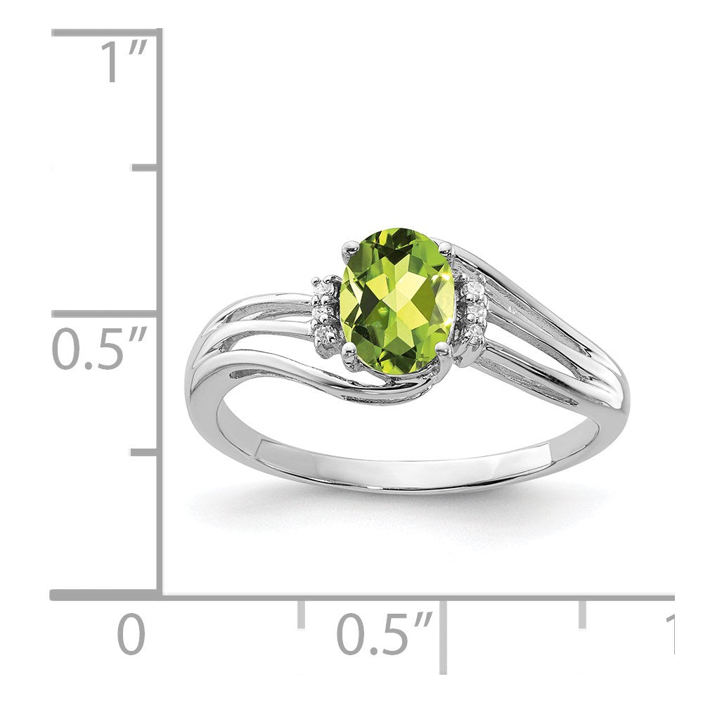 Sterling Silver Rhodium Plated Diamond and Peridot Oval Ring