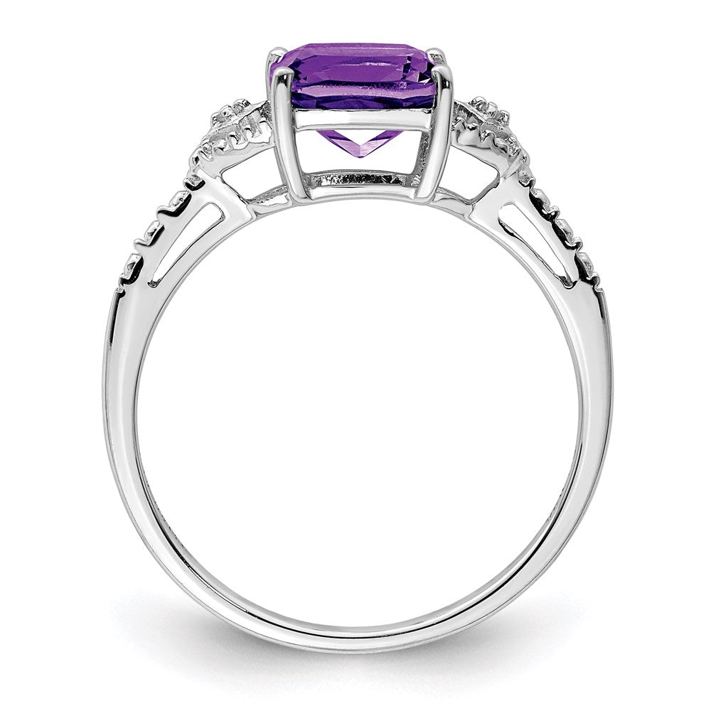 Sterling Silver Rhodium Plated Diamond and Amethyst Ring