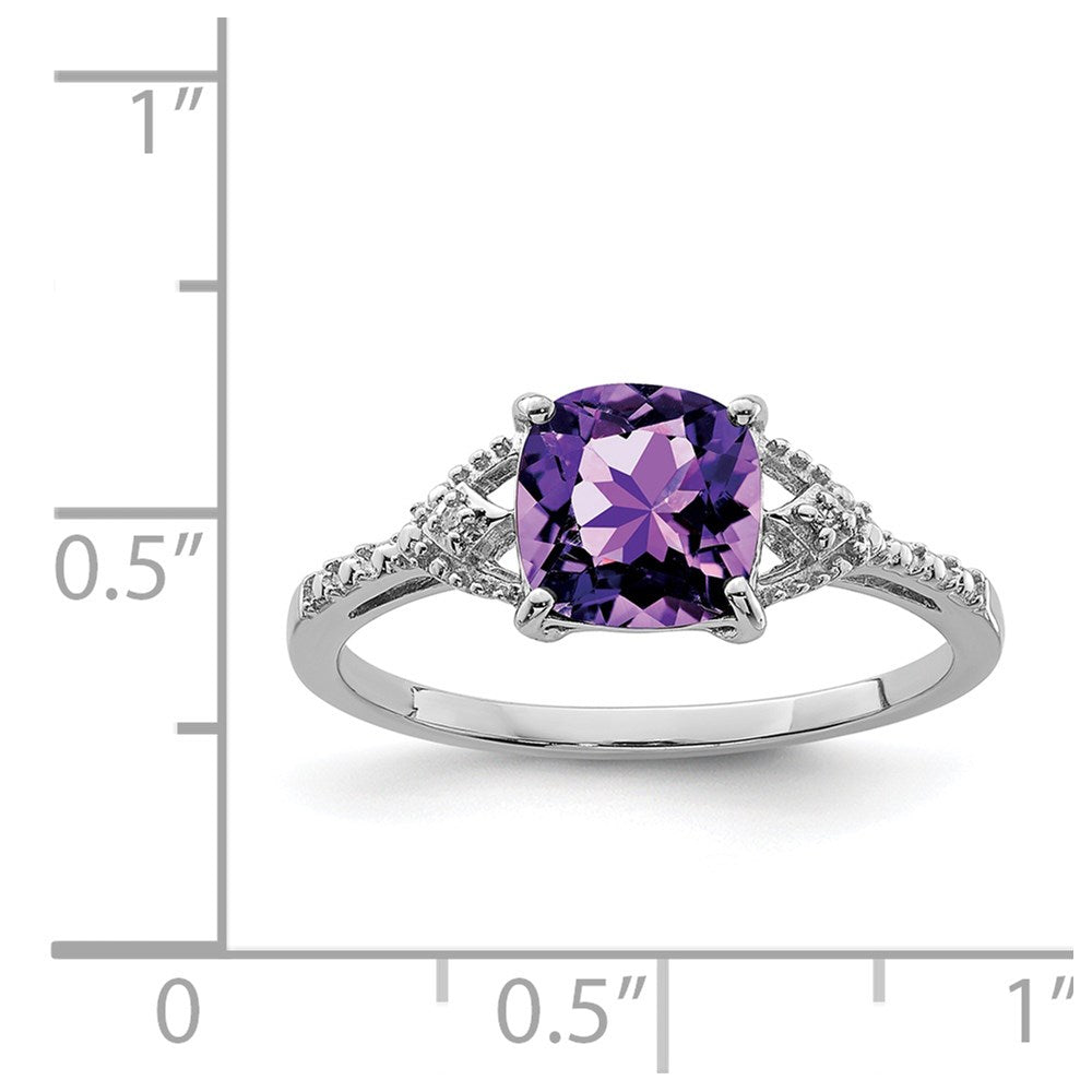 Sterling Silver Rhodium Plated Diamond and Amethyst Ring