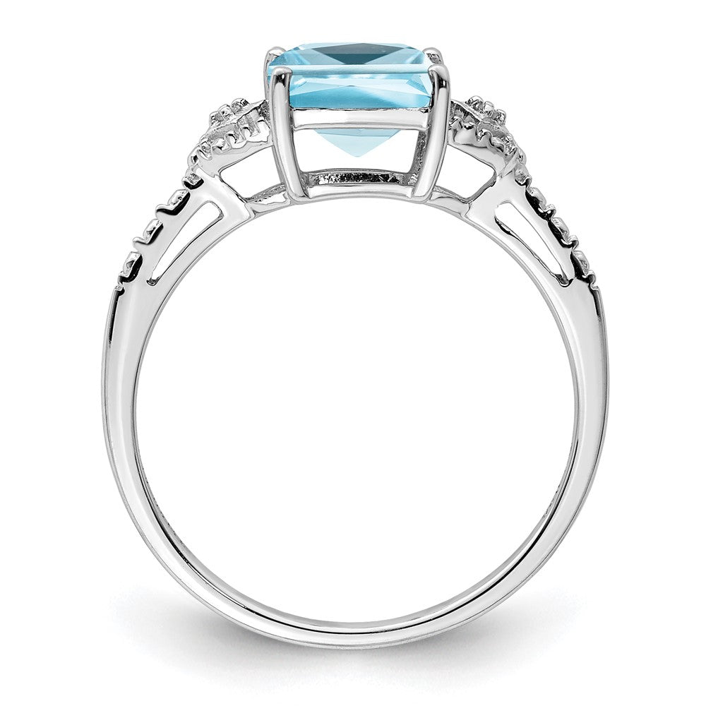 Sterling Silver Rhodium Plated Diamond and Sky Blue Topaz Ring