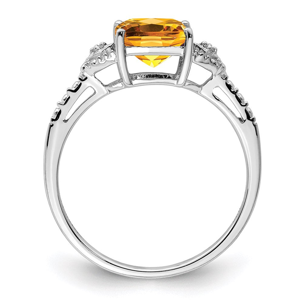 Sterling Silver Rhodium Plated Diamond and Citrine Ring